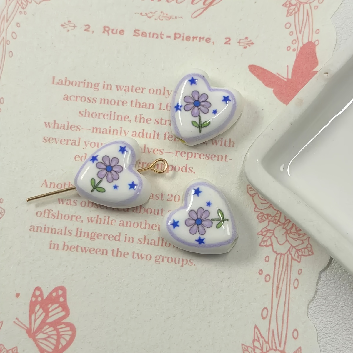 5pcs Love Printed Ceramic Beads for DIY Jewellery